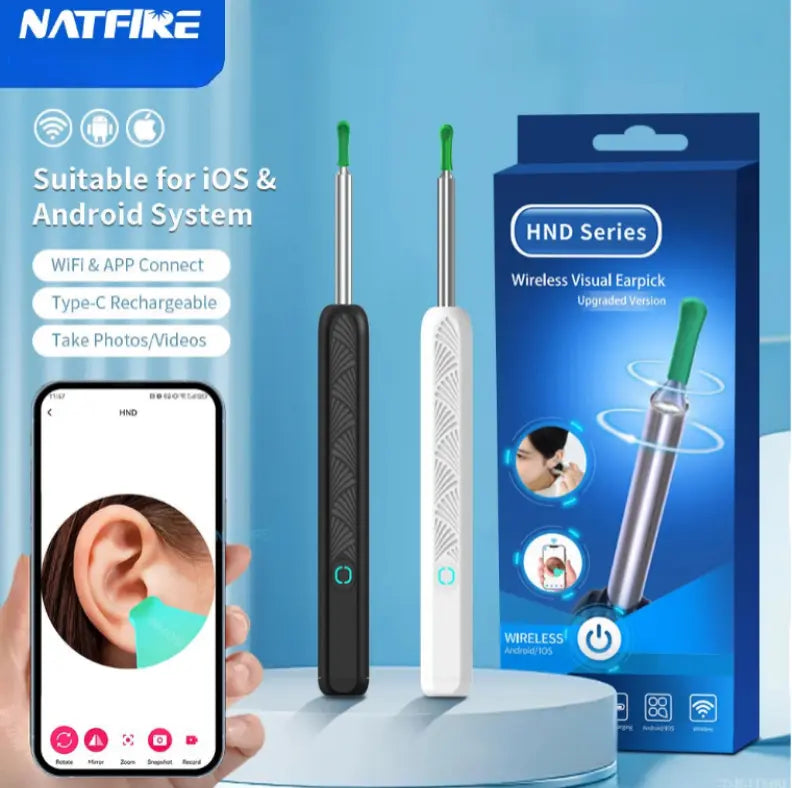 Ear Cleaner with Camera Wireless Ear Sticks Otoscope USB C Charging Endoscope Wax Removal Tool Earpick MIni Camera