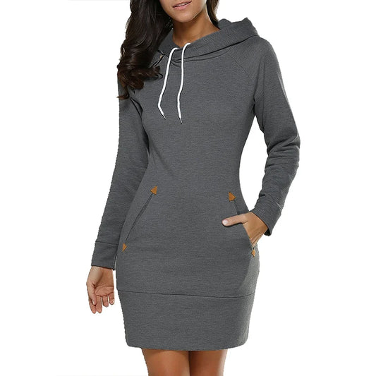 Women Winter Warm Hooded Pullover Sweatshirt Long Dress Sweatshirt Hoodies Women
