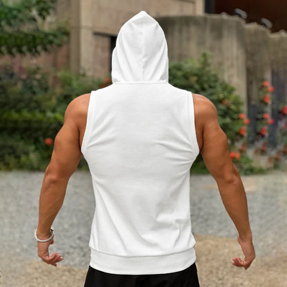 Hooded Print Cotton Gyms Clothing Mens Bodybuilding Tank Top Sleeveless Vest Sweatshirt Fitness Workout Sportswear Tops Male